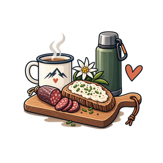 Illustration einer Hüttenbrotzeit
